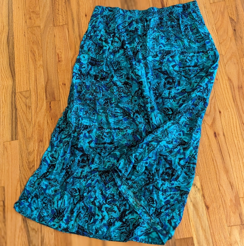 Vintage Blue and Black Patterned Maxi Skirt